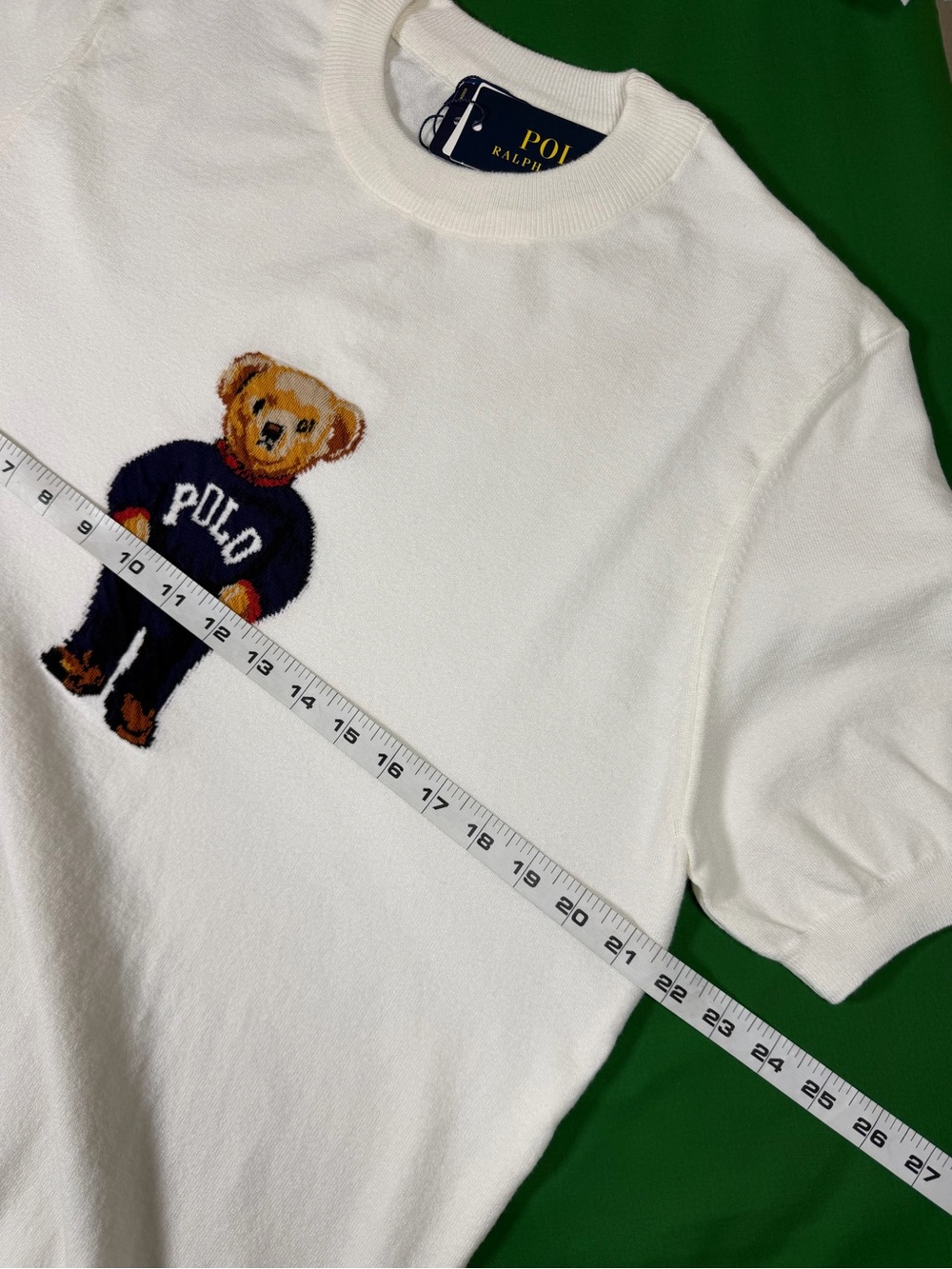 Polo Ralph Lauren Polo Bear White Short Sleeve Knit Sweater XL Slim Fits Large - Picture 5 of 5